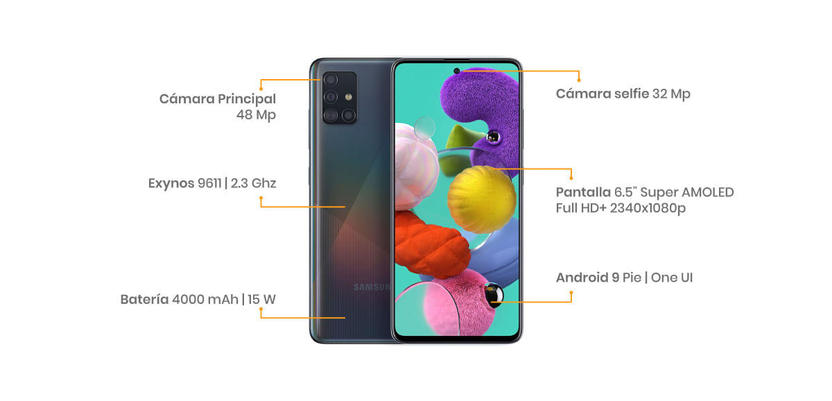 El Samsung A51 nos da una cámara más para tener cuatro lentes de 48+12+5+5 MP y en su cámara selfie nos sorprende con 32MP