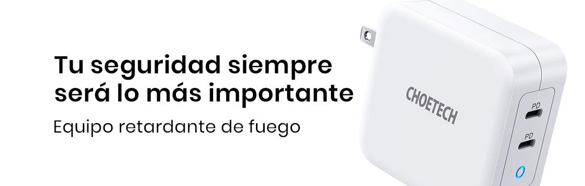 El Cargador de 2 puertos USB C 100 W Choetech cuenta con certificación TUV, ya que pasó por pruebas rigurosas para verificar que sus materiales fueran de buena calidad
