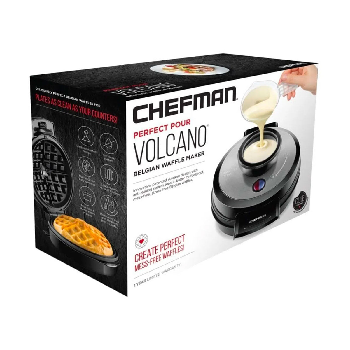 Chefman Wafflera Circular Volcano Estilo Belga Tecnología Antifugas