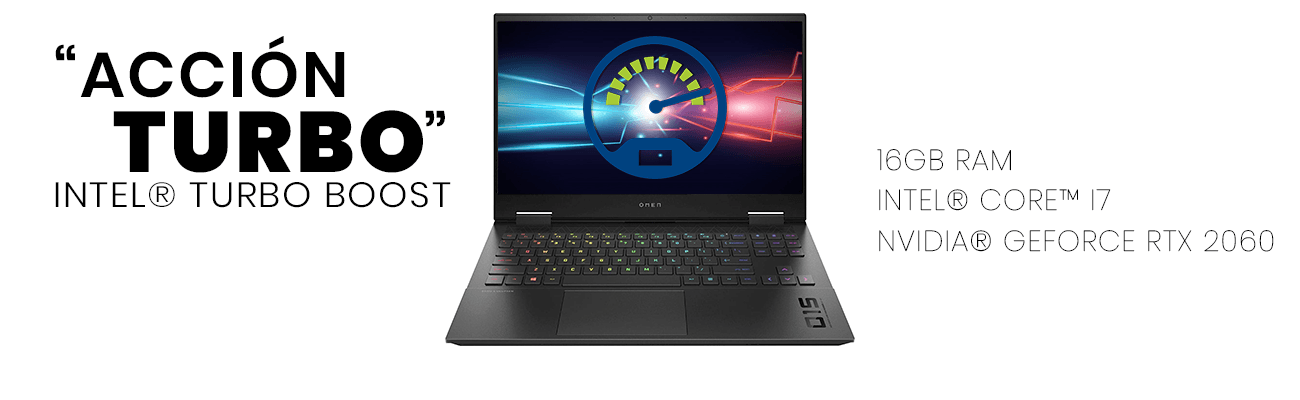 La laptop hp Omen cuenta con tecnología Intel Turbo Boost