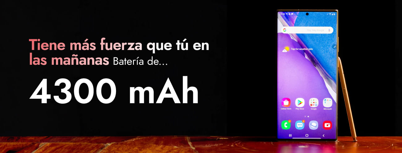 El Samsung Galaxy Note 20 cuenta con una batería de 4300 mAh compatible con carga rápida y reversible, dura todo el día y más