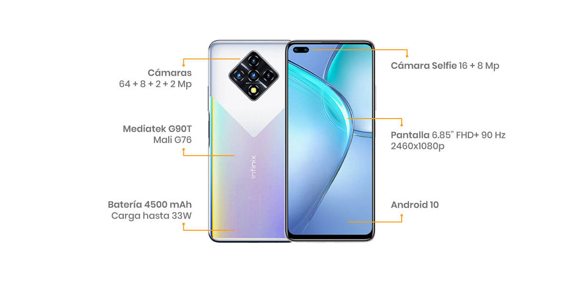 El Infinix Zero 8i viene con un muy completo sistema de 4 cámaras de 48 + 8 + 2 + 2 MP y su frontal de 16 MP
