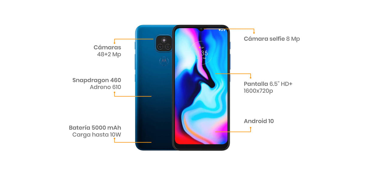 El Moto E7 Plus viene con un sistema de 2 cámaras de 48 + 2 MP y una frontal de 8 MP
