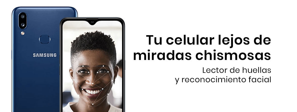 El Samsung Galaxy A10s viene con un sistema de huela dactilar en la parte de atrás y reconocimiento facial