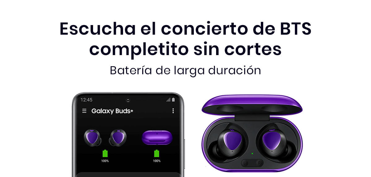 Los Samsung Galaxy Buds+ BTS Edition cuentan con una increíble batería que dura hasta 11 horas con solo una carga y lo mejor es que la puedes extender hasta 22 horas gracias a su estuche de carga