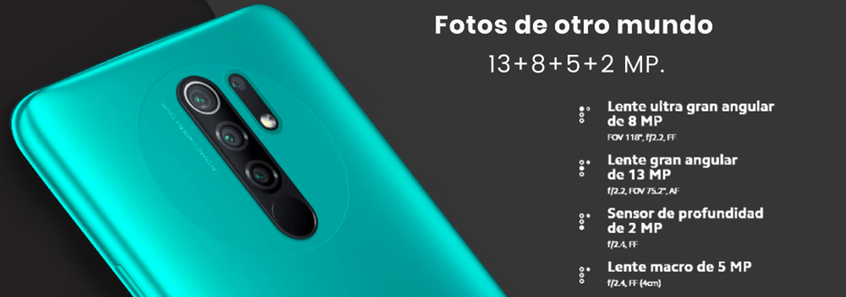 Xiaomi Redmi 9, cuenta con 4 cámaras de 13 + 8 + 5 + 2 MP, lo mejor es que podrás usar funciones premium.