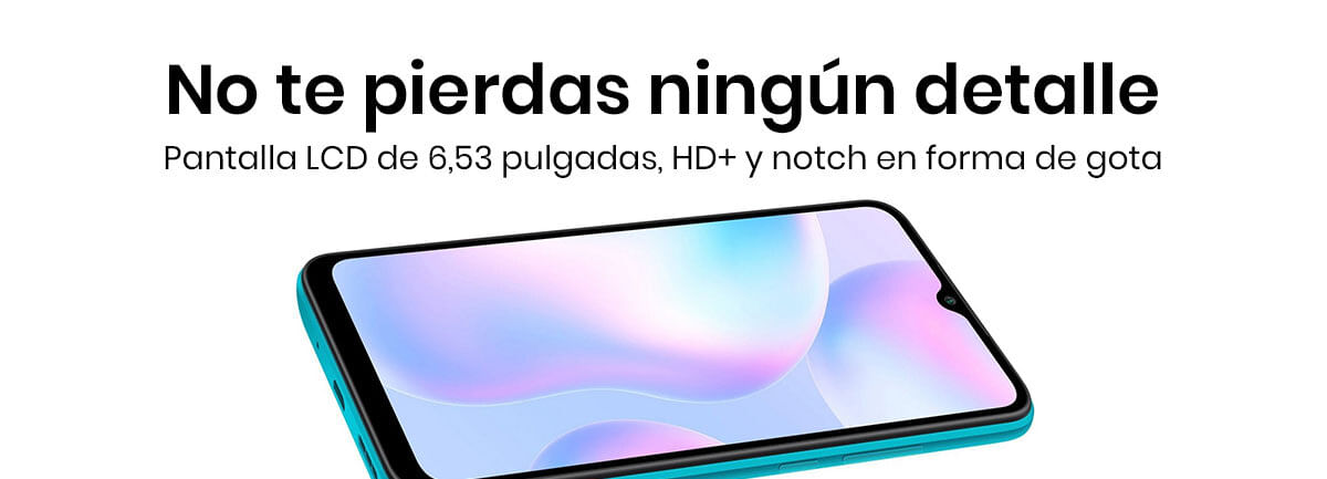 El Xiaomi Redmi 9AT viene con pantalla LCD de 6,53 pulgadas con resolución HD+ y notch en forma de gota