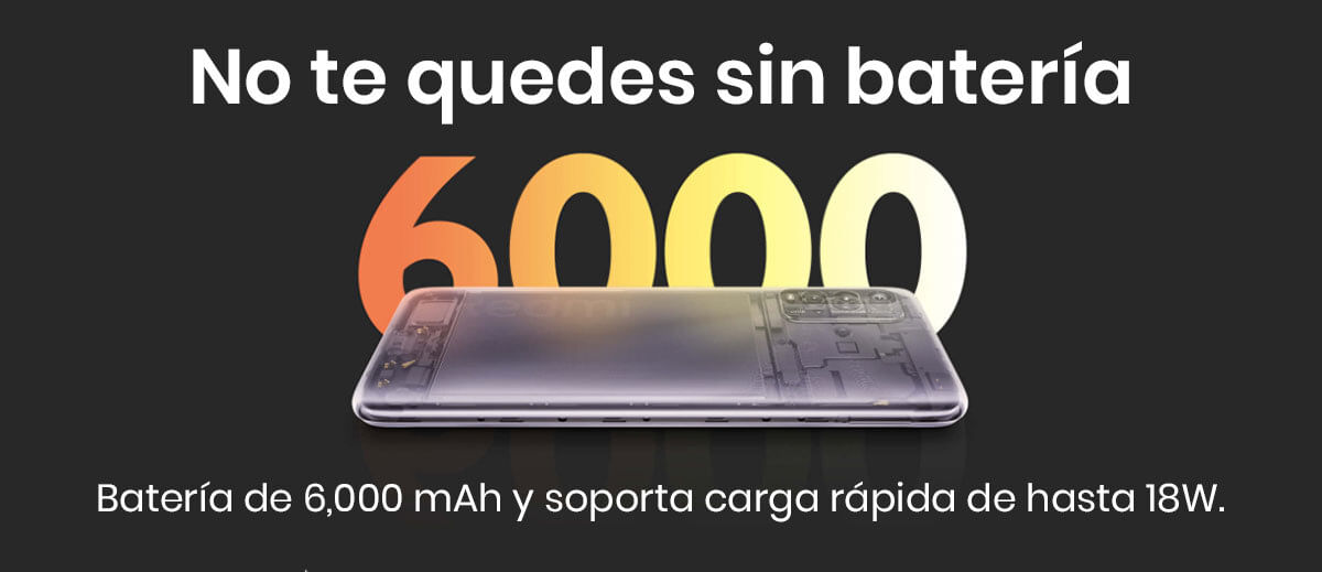 El Xiaomi Redmi 9T integra una batería monstruosa de 6,000 mAh para que te dejes de preocupar por no quedarte sin pila, además de que soporta carga rápida de hasta 18W